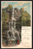 Lithographie Goslar, Passanten Mit Fahrrad Am Romkerhaller Wasserfall  - Other & Unclassified