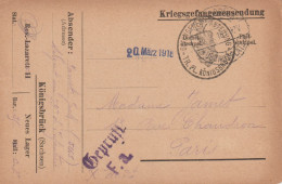 French Prisoner Of War Card From Germany, Kriegsgefangenenlager Königsbrück (Sachsen) Neues Lager, Res.-Lazarett II Post - Militares