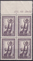 FINNLAND 1946 Mi-Nr. 325 ** MNH Viererblock Oberrand - Ungebraucht