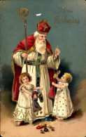 Gaufré CPA St. Nikolaus, Kinder, Puppe, Schuh, Geschenke - Sonstige & Ohne Zuordnung