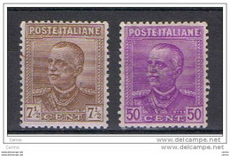 REGNO:  1928  VITTORIO  EMAN. III°  -  S. CPL. 2  VAL. T.L. -  SASS. 224/25 - Mint/hinged