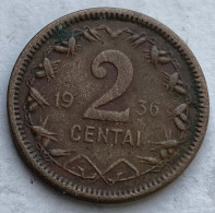 1936 Lithuania Standard Coinage Coin 2 Centai,KM#80,4049 - Lituania