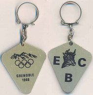 Porte-clefs Métallique E C B. Boucherie Des Xèmes Jeux Olympiques D'Hiver De GRENOBLE 1968  Olympic Games 68 Noir / Doré - Autres & Non Classés