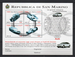 - SAINT-MARIN Bloc N° 27 Neuf ** MNH - Les Grandes Industries AUTOMOBILES 1999 - - Blocks & Kleinbögen