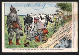 Künstler-AK Heinrich Zille: Vadding In Frankreich, Soldat Melkt Eine Kuh  - Zille, Heinrich