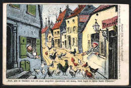 Künstler-AK Heinrich Zille: Vadding In Frankreich, Soldaten Füttern Die Hühner Auf Der Strasse  - Zille, Heinrich