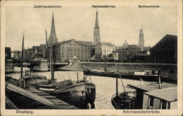 CPA Duisburg Im Ruhrgebiet, Liebfrauenkirche, Salvatorkirche, Rathausturm, Frachtschiffe - Other & Unclassified