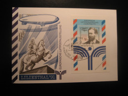 DRESDEN 1991 Menschen Flight Bloc Cancel Zeppelin Airship Lilienthal 91 Card GERMANY - Storia Postale