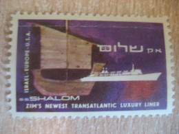 SS Shalom Europe USA ZIM Newest Transatlantic Luxury Liner Ship Maritime Poster Stamp Vignette ISRAEL Label - Other & Unclassified