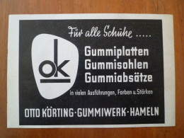 Publicité Pour Industrie De La Chaussure En RFA 1958 Semelle En Caoutchouc Otto Körting Gummiwerk Hameln - Publicités