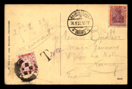 CARTE TAXEE - 1 TIMBRE A 30 CTS SUR CARTE VENANT D'ALLEMAGNE (COLN - ST SEVERINSFOR) LE 26.8.1922 - 1859-1959 Storia Postale