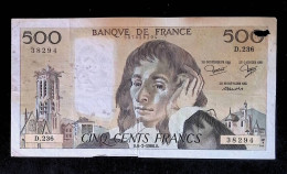 Billet, France, 6-2-1986, Cinq Cent, 500 Francs, Pascal, 2 Scans, Frais Fr 2.45 E - 500 F 1968-1993 ''Pascal''