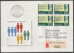 Schweiz: 1981, R- Fernbrief In MeF, Mi. Nr. 930, Jahresereignisse: 20 C.  Eidgenössische Volkszählung.  ESoStpl. - FDC