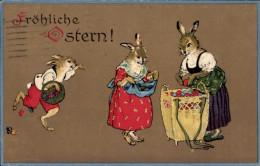 CPA Glückwunsch Ostern, Osterhasen, Ostereier, Korb - Easter