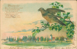 Glitzer Lithographie Glückwunsch Pfingsten, Vogel Am Baum, Laubbaum - Pentecôte