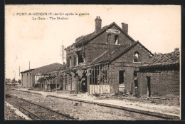 CPA Pont-a-Vendin, Après La Guerre, La Gare, The Station  - Autres & Non Classés