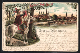 Lithographie Würzburg, Behüt Dich Gott! Ortsansicht, Trompeter Von Säckingen  - Other & Unclassified