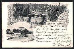 AK Schweinfurt, Ortspartie Mit Rathaus Und Rückert-Denkmal, Villa Cramer  - Schweinfurt