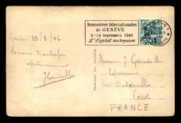 SUISSE - OBLITERATION MECANIQUE "RENCONTRES INTERNATIONALES DE GENEVE 2-14 SEPTEMBRE 1946" - GENEVE 1 23.8.1946 - Postmark Collection