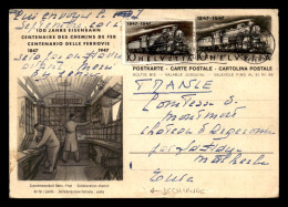 SUISSE - ENTIER POSTAL CENTENAIRE DES CHEMINS DE FER ET TIMBRE N° 442 LOCOMOTIVE A 3-5 DES CCF - VOYAGE LE 23.8.1947 - Marcofilie