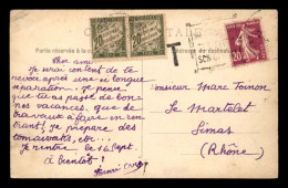 CARTE TAXEE - 2 TIMBRES TAXE A 20 CENTIMES SUR CARTE PHOTO ENVOYEE DE SANARY (VAR) - 1859-1959 Briefe & Dokumente