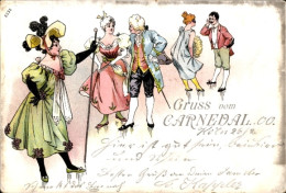 Lithographie Carneval, Paare In Historischen Kostümen - Autres & Non Classés
