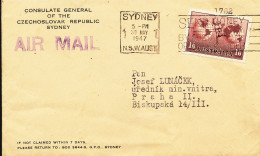 Australia Cover Sent Air Mail To Czechoslovakia Sydney 30-5-1947 Single Franked (Consulate General Of The Cz. Sydney - Brieven En Documenten