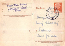 SARRE N° ENTIER TYPE 369 DE SCHMELZ/24.5.57 POUR LA FRANCE - Covers & Documents