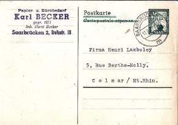 SARRE N° ENTIER TYPE 259 DE SAARBRUCK/1951 POUR LA FRANCE - Lettres & Documents