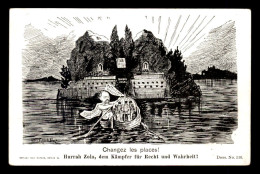 POLITIQUE - CARTE ALLEMANDE PRO DREYFUS ET EMILE ZOLA - ILE DU DIABLE - TEUFELS INSEL - ILLUSTREE PAR GRABER ? - Persönlichkeiten