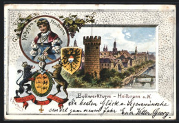 Passepartout-Lithographie Heilbronn A. N., Bollwerkturm, Käthchen V. Heilbronn, Wappen  - Autres & Non Classés