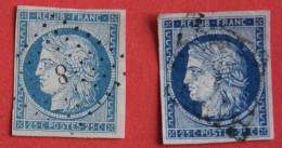 LOT DE DEUX CÉRÈS. N° 4. BLEU. 1850. UNE OBLITÉRATION AVEC LE CHIFFRE 8 - 1849-1850 Cérès