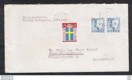 SWEDEN: 1955 COVERT WITH 25 O. COUPLE + 15 O. (382x2 + 398) - TO GERMANY - Covers & Documents
