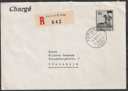 Schweiz: 1941, R- Fernbrief In EF, Mi. Nr. 380, Freimarke: 80 C. Sterbender Krieger,  Tagesstpl. ZÜRICH 2 - Covers & Documents