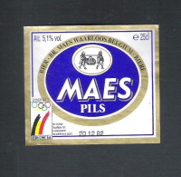 BR. MAES - WAARLOOS - MAES PILS - SPONSOR BELGIAN OLYMPIC TEAM - 25 CL  - 1 BIERETIKET  (BE 593) - Bière