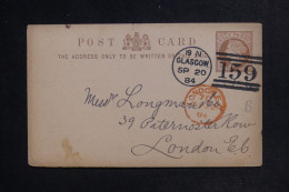 ROYAUME UNI - Entier Postal De Glasgow Pour Londres En 1884- L 153163 - Interi Postali