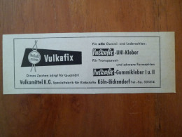 Publicité Industrie De La Chaussure En RFA Colle Pour Semelle 1958 Vulkamittel Vulkafix Uni Kleber Für Gummisohlen Köln - Publicités