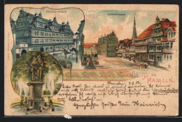 Lithographie Hameln, Hochzeitshaus, Osterstrasse, Gertrudenbrunnen  - Hameln (Pyrmont)