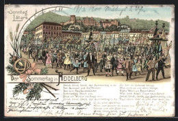Lithographie Heidelberg, Sonntag Lätare, Festumzug  - Heidelberg