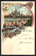 Lithographie Bremen, Parkhaus, Musizierender Engel  - Bremen