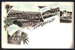 Lithographie Traismauer, Bahnhof, Römerthor, Hauptstrasse, Gesamtansicht  - Autres & Non Classés