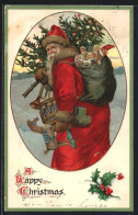 Künstler-AK A Happy Christmas, Weihnachtsmann Mit Gaben  - Santa Claus