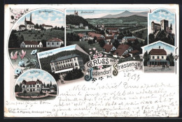 Lithographie Judendorf Strassengel B. Graz, Hotel Syria, Ruine Gösting, Villa Petit Mit Verkaufshalle  - Other & Unclassified