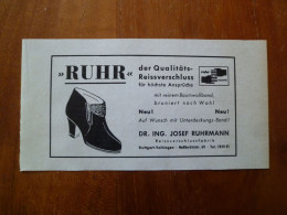 Publicité Pour Industrie De La Chaussure En RFA 1958 Fermeture éclair Ruhr Reissverschlussfabrik Stuttgart - Publicités