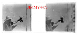 Une Femme Avec Un Oiseau, à Identifier - Plaque De Verre En Stéréo - Taille 44 X 107 Mlls - Glass Slides