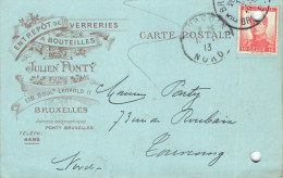 E665 Entier Postal Carte Lettre Entrepôt De Verreries Julien Ponty  Bruxelles - Otros & Sin Clasificación