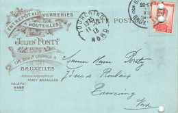 E666 Entier Postal Carte Lettre Entrepôt De Verreries Julien Ponty  Bruxelles - Otros & Sin Clasificación