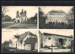 AK Freyhan I. Schlesien, Schloss, Kirche, Kehrer`s Weinstuben  - Schlesien