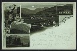 Lithographie Bischofshofen, Unterkunftshaus, Hochkönig, Frau In Tracht  - Autres & Non Classés