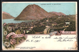 Lithographie Lugano, Vue Générale Et Mont S. Salvatore  - Lugano